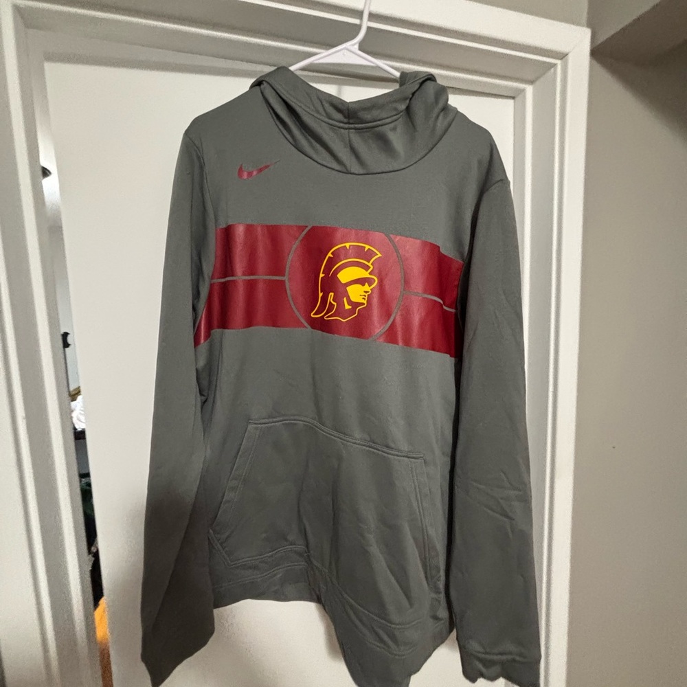Nike Men’s Gray Hoodie with Red and Yellow USC Trojan Logo